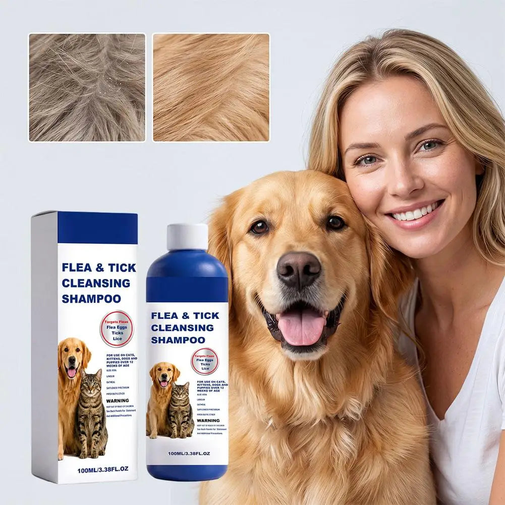 100ml Pet Flea & Tick Cleansing Shampoo Gentle Soothing Deodorizing Bath Wash For Dogs Cats Deep Cleaning Remove Lice Mite
