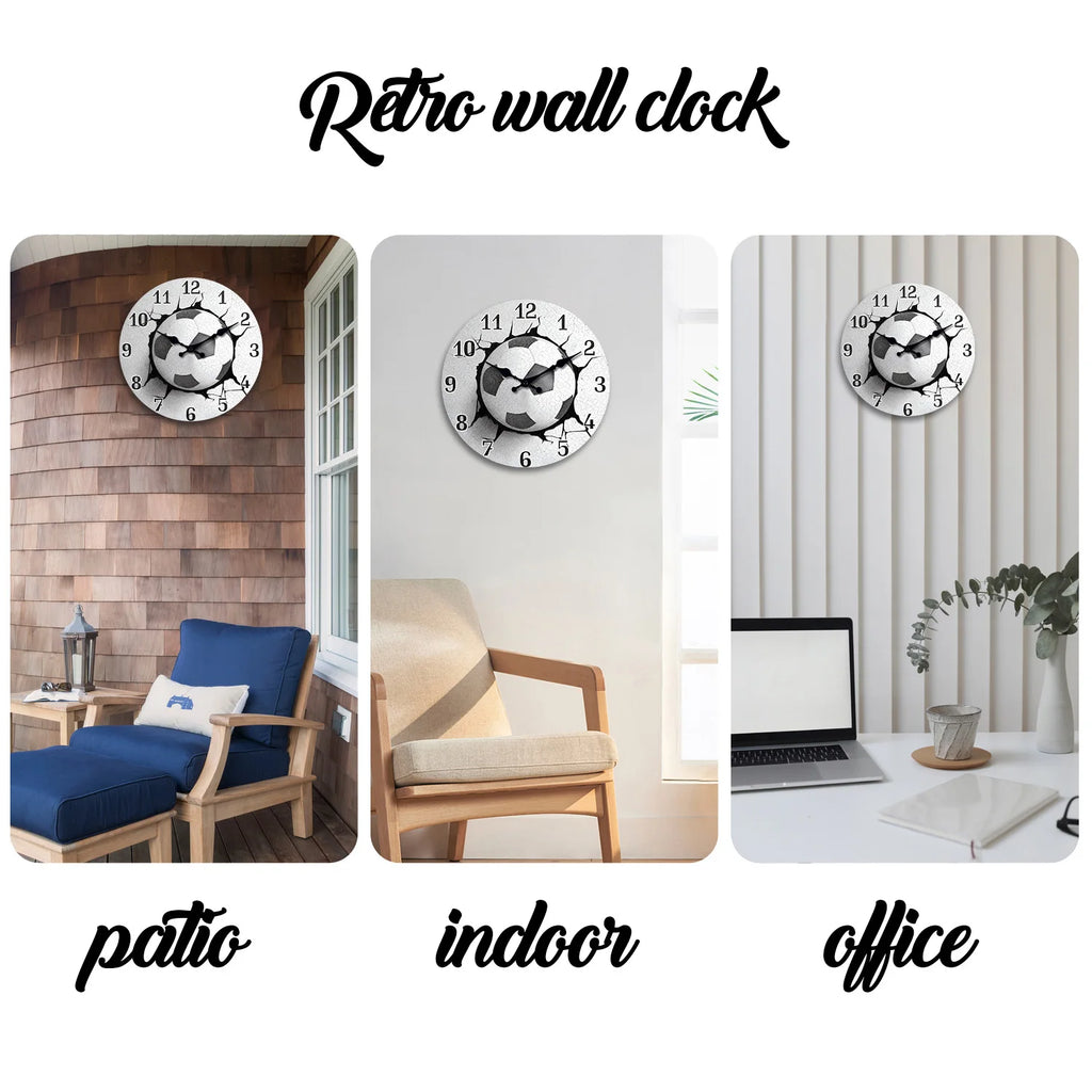 Creative and Unique Football Pattern Wooden Wall Clock for Living Room, Bedroom, Kitchen, Home Decoration, Silent Quartz Clock, Holiday Gift, 10 Inches, 12 Inches (No Battery)