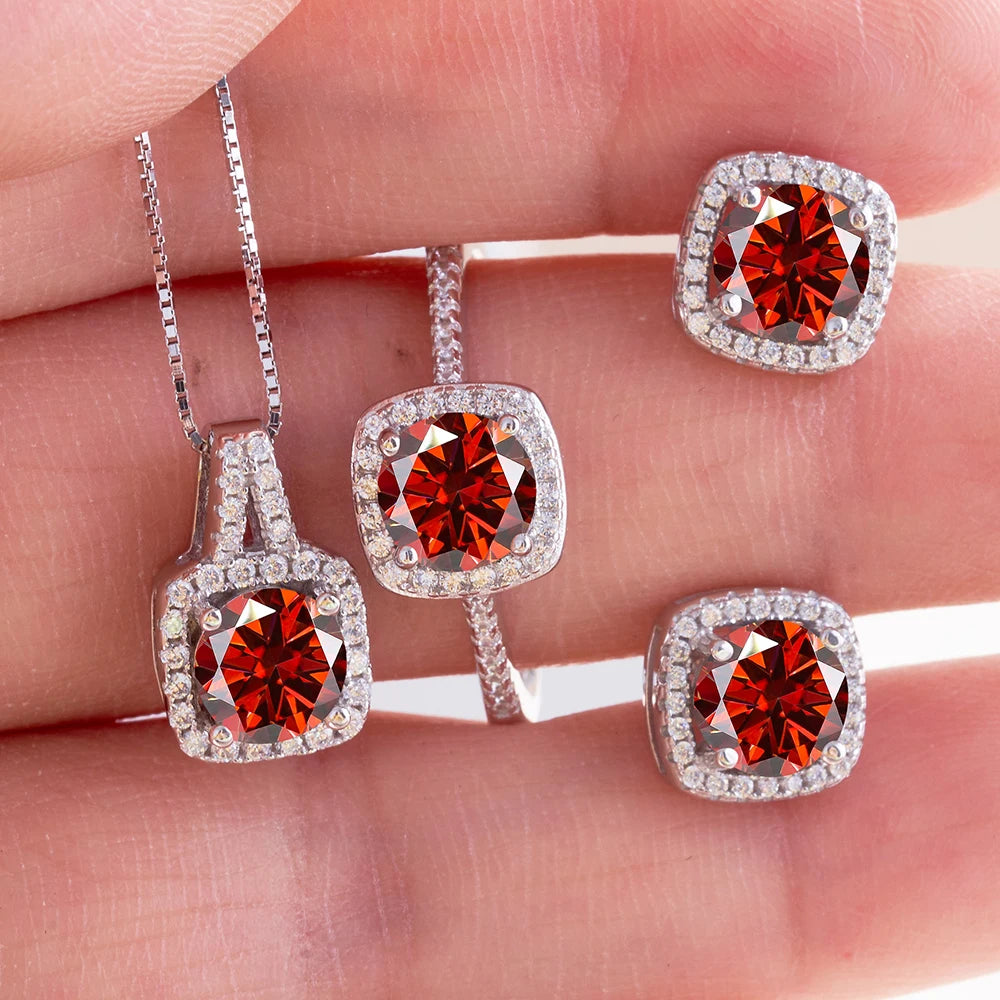 JoyceJelly S925 Sterling Silver jewelry for women 1 carat moissanite diamond 3 pieces set necklace ring earrings wedding party