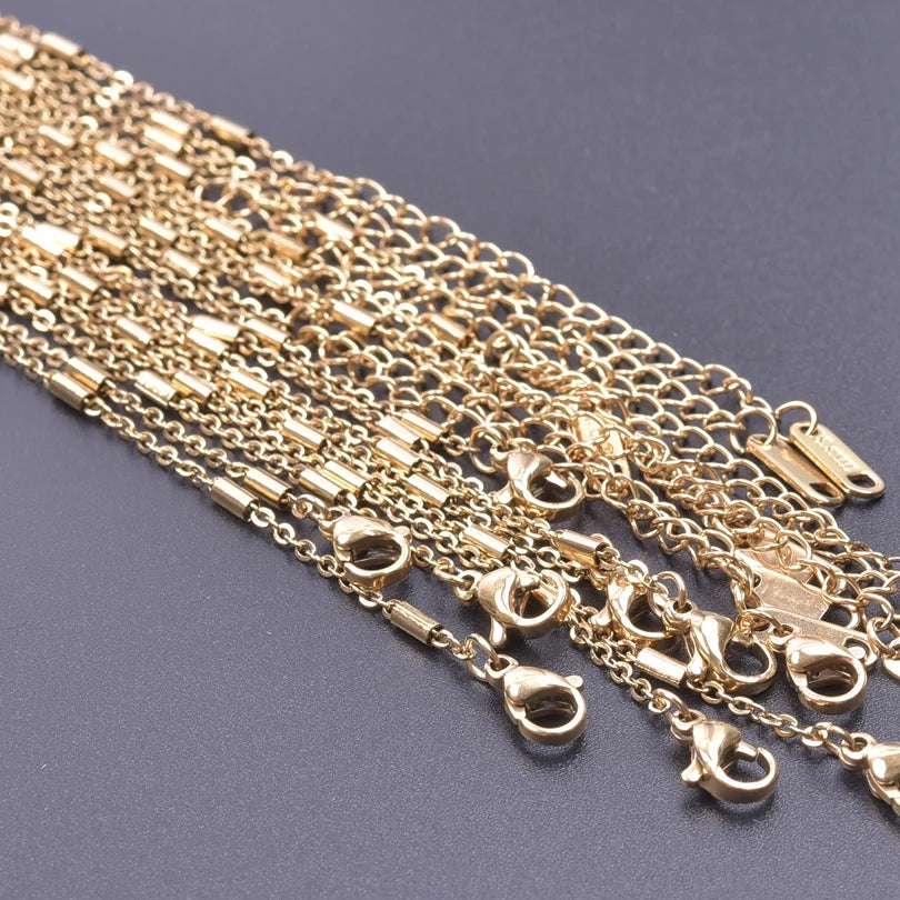 10pcs/Lot Gold Color Stainless Steel Chain 45cm Adjustable Necklace Width 1.2/1.5/1.6/2.2/2.5/3mm Men Women Jewelry Chain Bulk