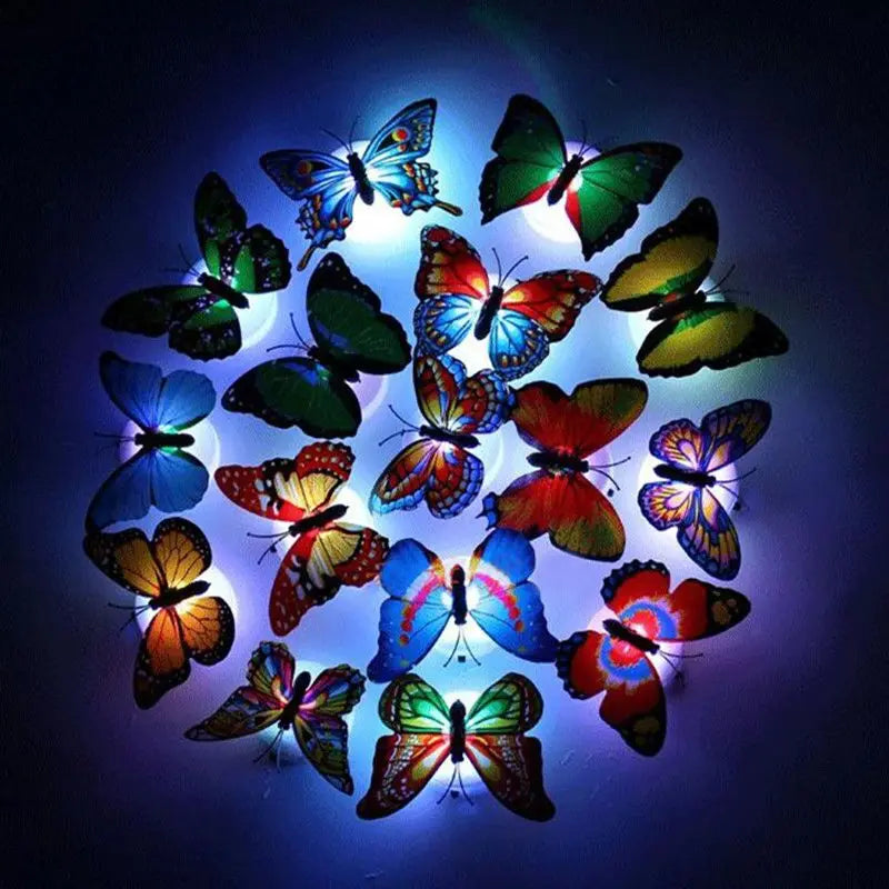 5PCS Creative Butterfly Night Light Set Stickable LED Glowing Colorful DIY Wall Decor Funny House Lighting