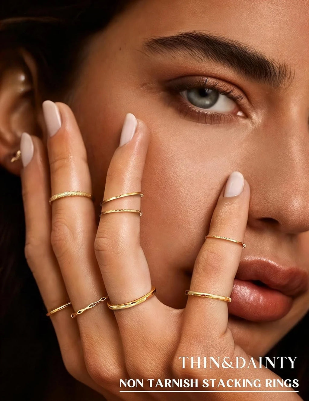 Bobisty 8Pcs 1MM 2MM Stainless Steel Rings for Women Men Minimalist Fashion Dainty Plain Thin Knuckle Stacking Thumb Rings Set