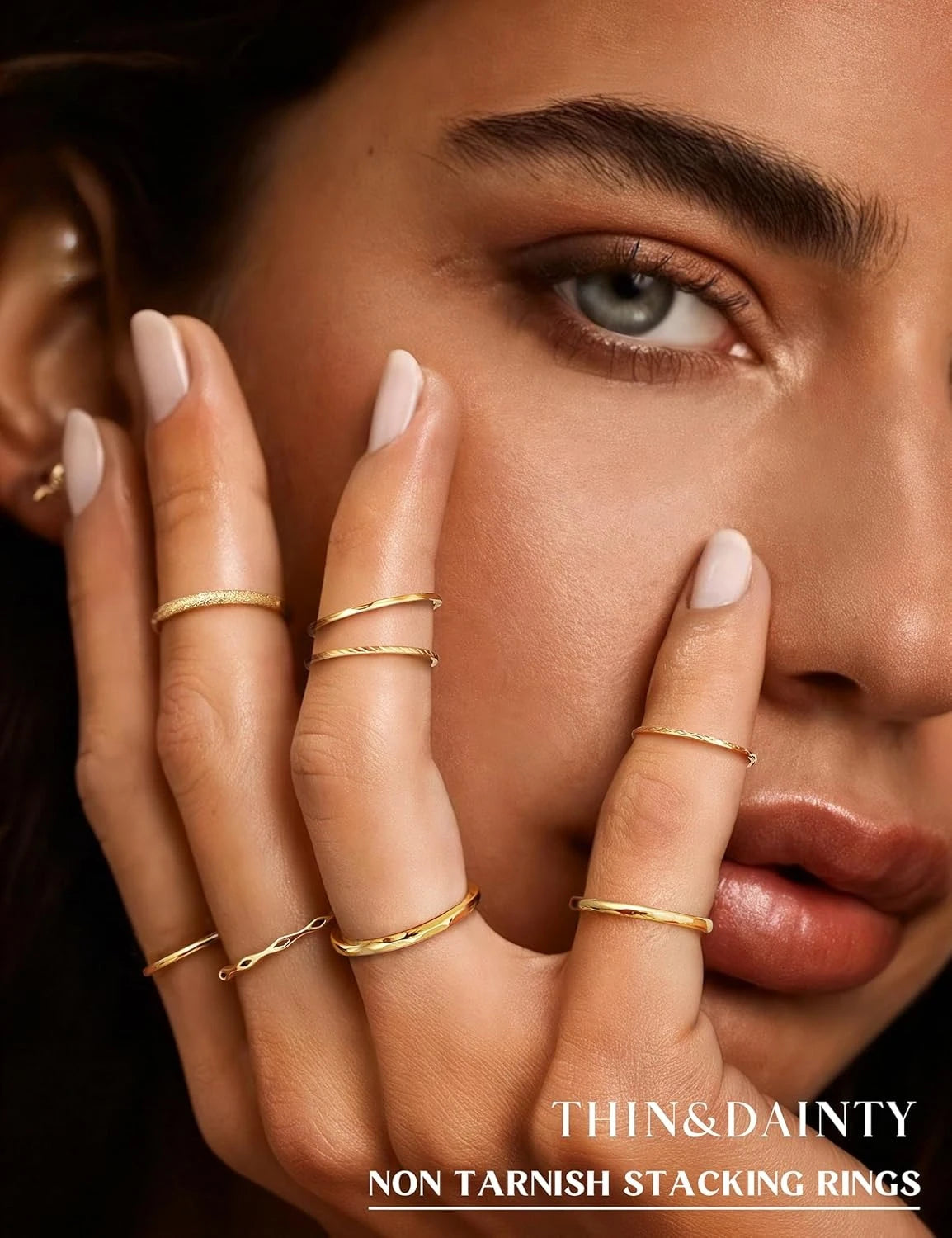 Bobisty 8Pcs 1MM 2MM Stainless Steel Rings for Women Men Minimalist Fashion Dainty Plain Thin Knuckle Stacking Thumb Rings Set