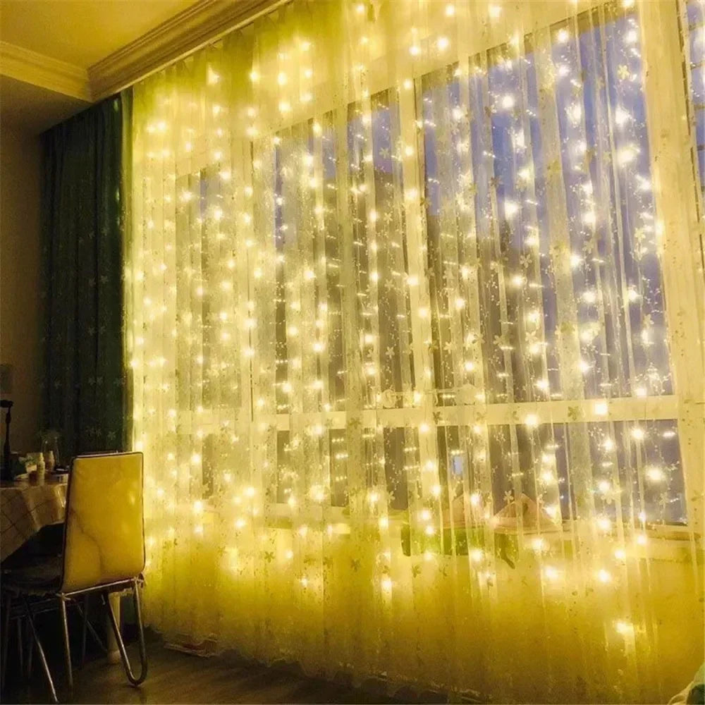 1pc 6x3/3x3/3x2/3x1m USB LED Curtain String Lights Bedroom Christmas Garland Fairy Lamp Wedding Party Home Decoration Lighting