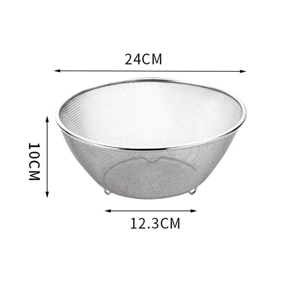 Stainless Steel Mesh Sieve Draining Basket Household Kitchen for Washing Rice Vegetables Fruits Multi Function Easy Clean