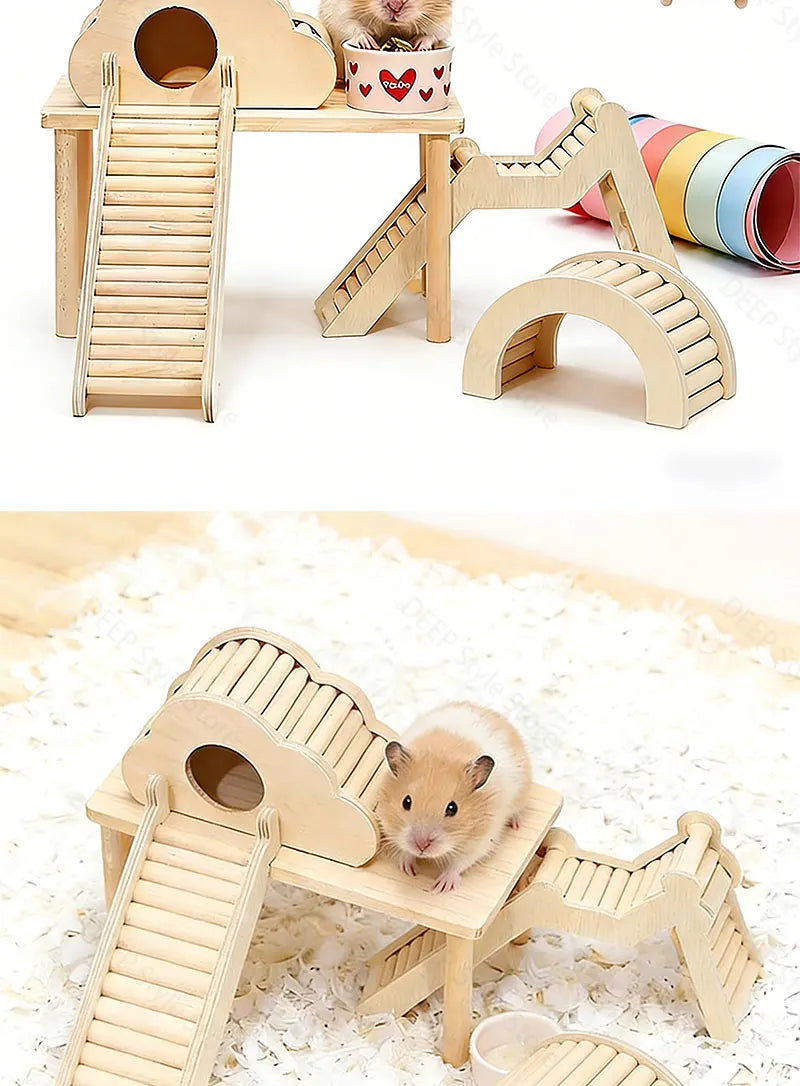Unpainted Wooden Guinea Pig Hideout Climb House - Hamster Cage Decor Play Tunnel Small Animal Chew Toy Pet Habitat Accessories