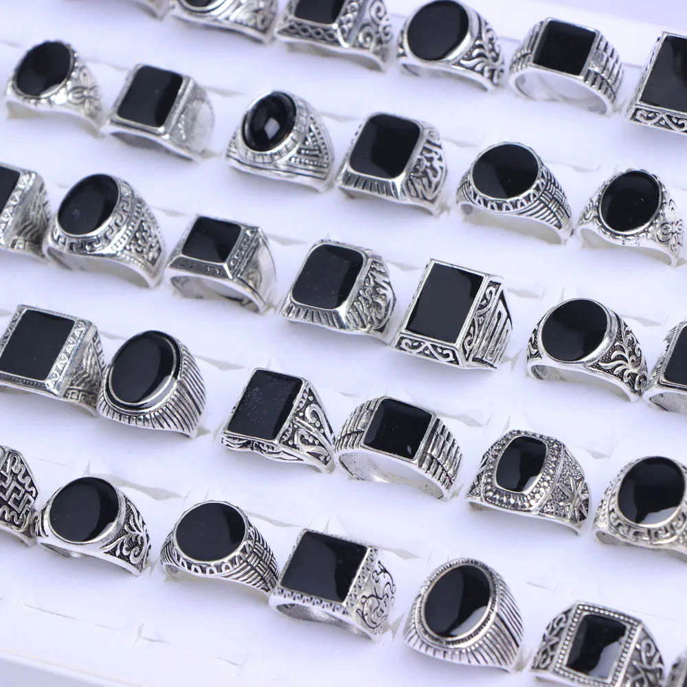 10/20/30/50Pcs/Lot Classic Fashion Black Square Ring For Men Women Mix Color Jewelry Party Gifts Wholesale