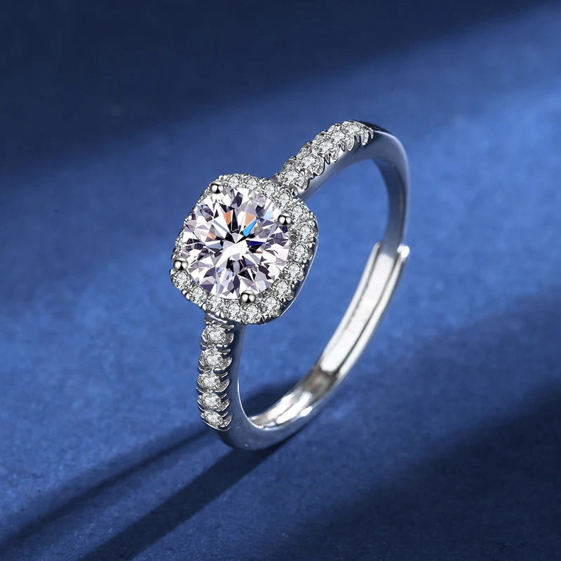 100% Real Moissanite Ring Adjustable Size S925 Sliver D VVS1 Pass Diamond Test Pen GRA Certificate 18K Plating Rings for Women
