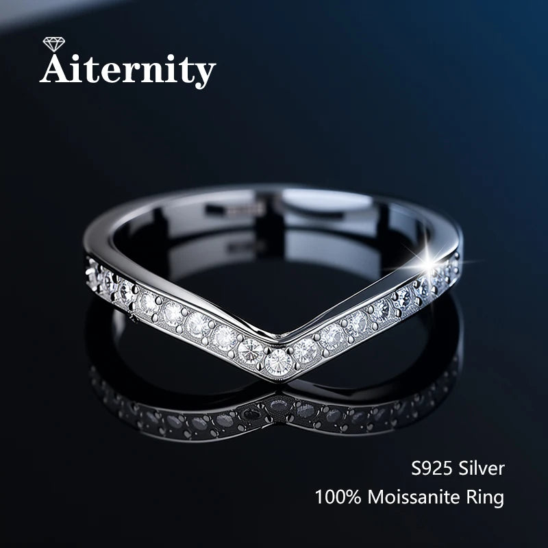 925 Sterling Silver Female Single Tail Ring100% Pass Diamond Tester Pen Moissanite Ring Matching Wedding Diamond Band for Women