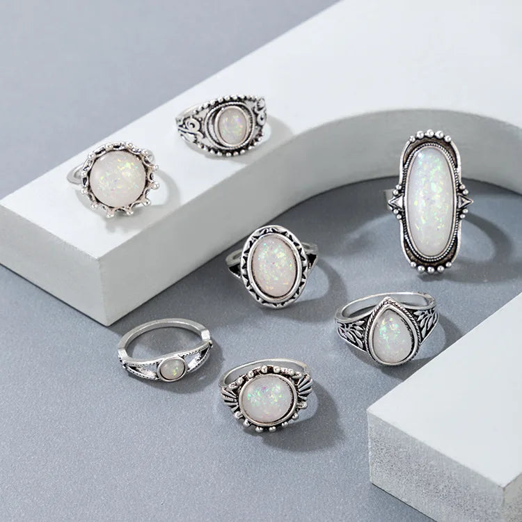10/20/30/50/100Pcs/Lot Retro Punk Bohemian Rhinestone Carve Rings For Women Mix Style Jewelry Party Gifts Accessories Wholesale