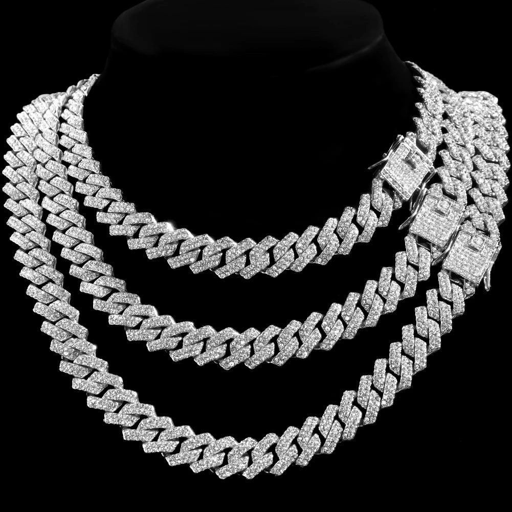 13/14/20MM HipHop Iced Out Chain Cuban Link Chain Necklace For Men Gold Silver Color Rhinestone Pave Men's Birthday Jewelry Gift