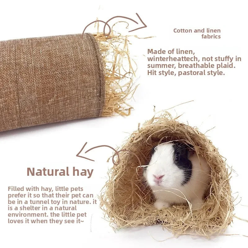 Pet Rabbit Arched Tunnel Toy Guinea Pig Chinchilla Hiding Grass Nest Simulated Pet Thatched House Summer Pavilion Leisure Toys