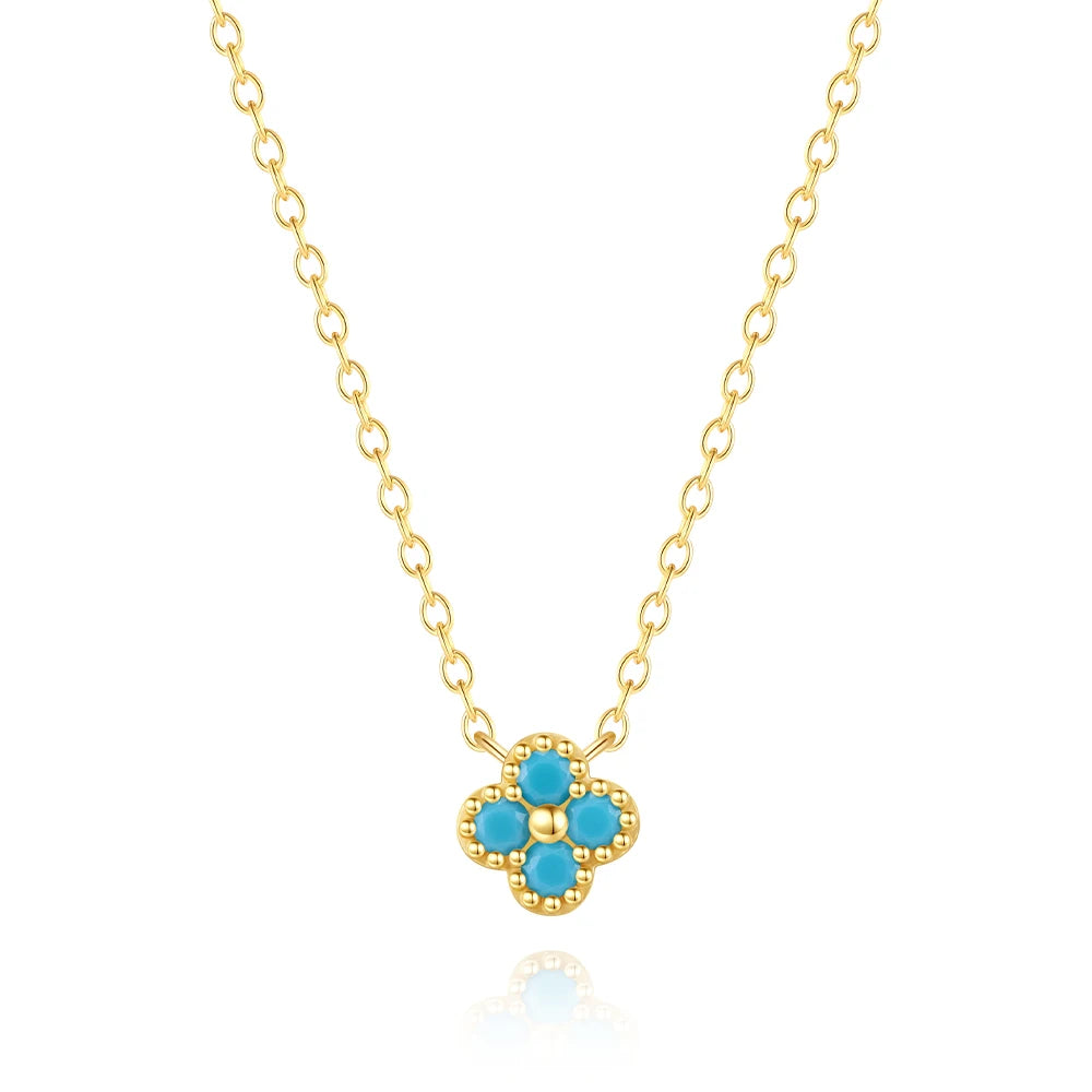 Aide Plata Real 925 Sterling Silver Lucky Lady Necklace European And American Four-leaf Clover Chain Necklace Turquoise Necklace