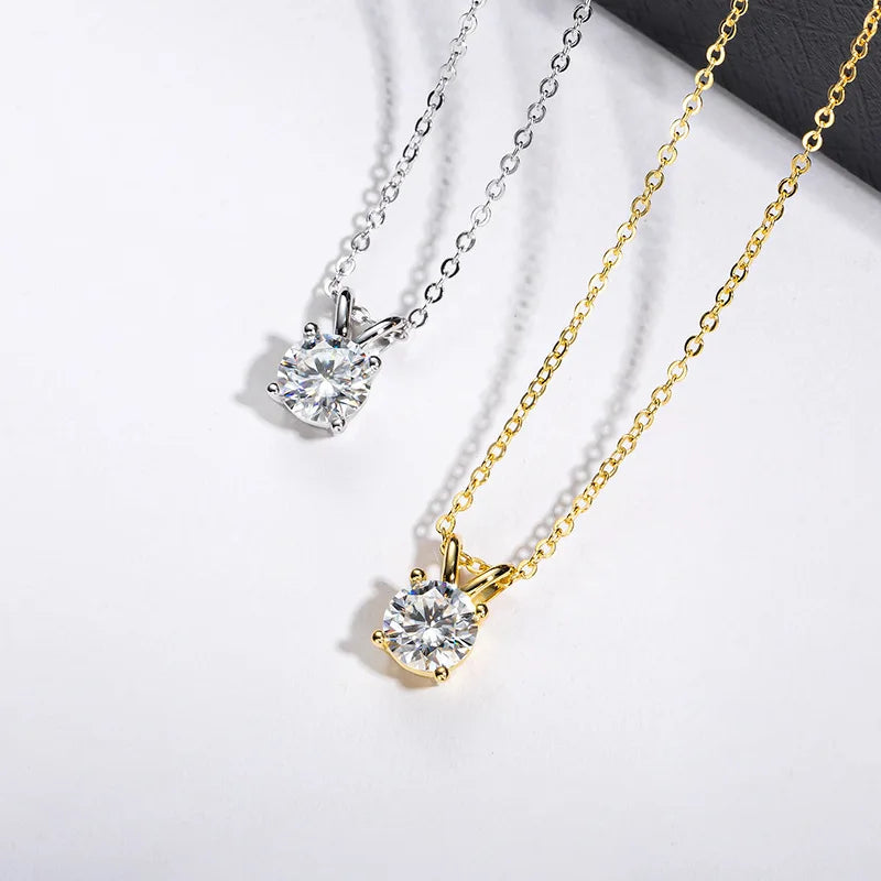 JoyceJelly 1ct 2ct Moissanite Pendant Necklace For Women Top Quality 925 Sterling Silver Wedding Party Bridal Fine Jewelry Gift