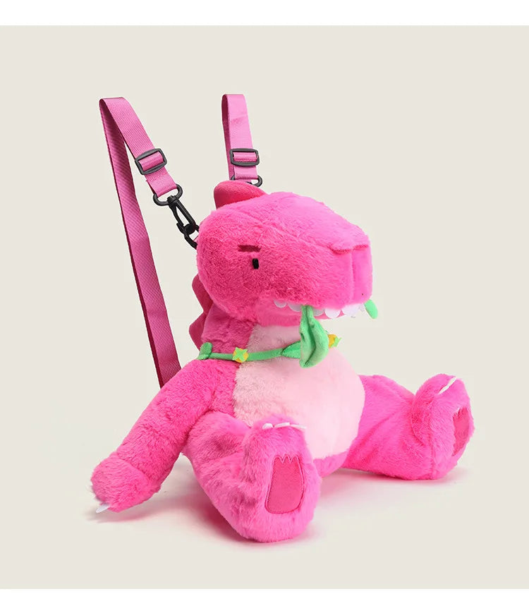 Cute Pink Dinosaur Plush Backpacks Super Soft Kawaii Animals Plushie Crossbody Bag Versatile Knapsack Beautiful Birthday Gifts