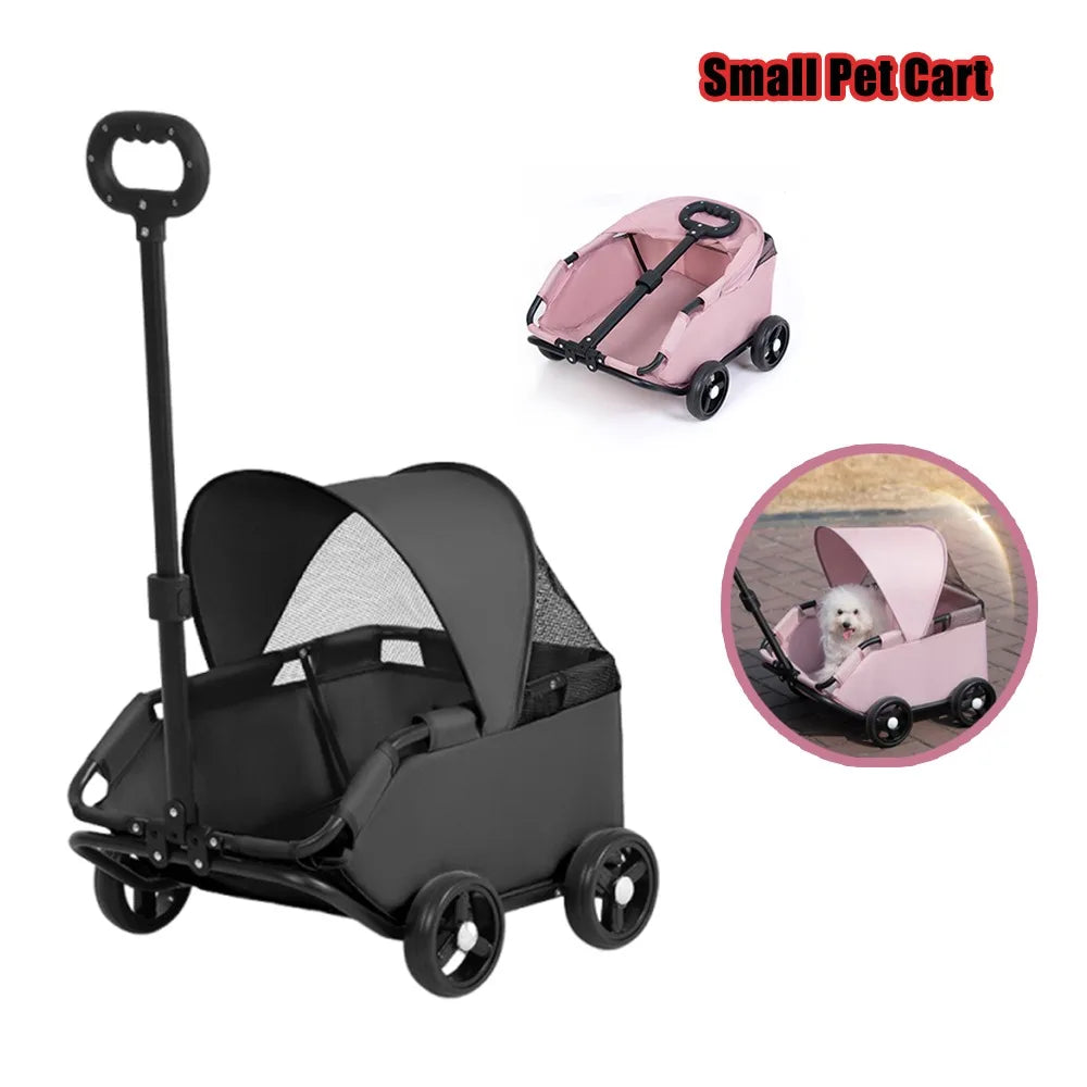 Foldable Dog Stroller 4 Wheel Pet Cart With Sun Cover For Travel Shopping Walking Playing For Small Dogs Cats Puppy Kittens