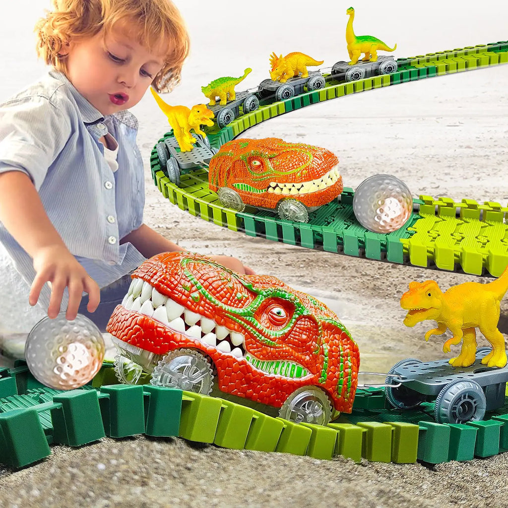Dinosaur Rail Car Assembly Diy Roller Coaster Assembly Puzzle Versatile Track Electric Train Toy Gift