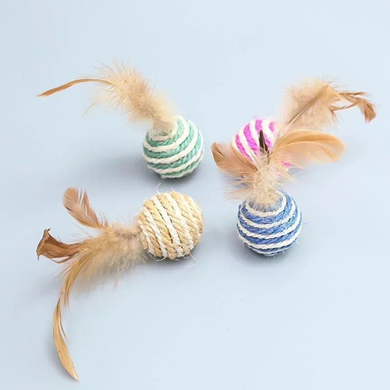 Pet Cat Toys Sisal Feather Ball Cat Scratch Ball Toys Pet Supplies Random Color  игрушки для кошек