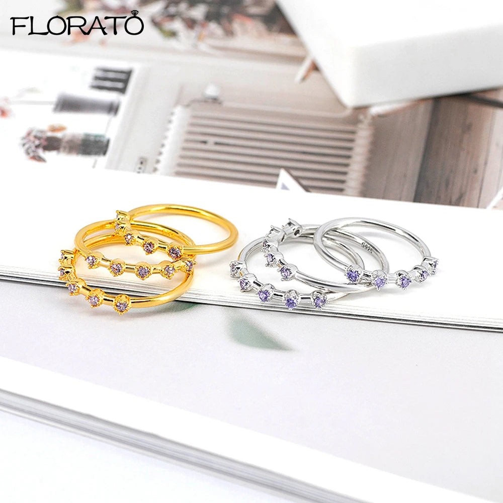 Trendy 18K Gold Plated Engagement Ring for Women Luxury Fashion Elegant Purple Crystal Wedding Rings Party Jewelry Gifts