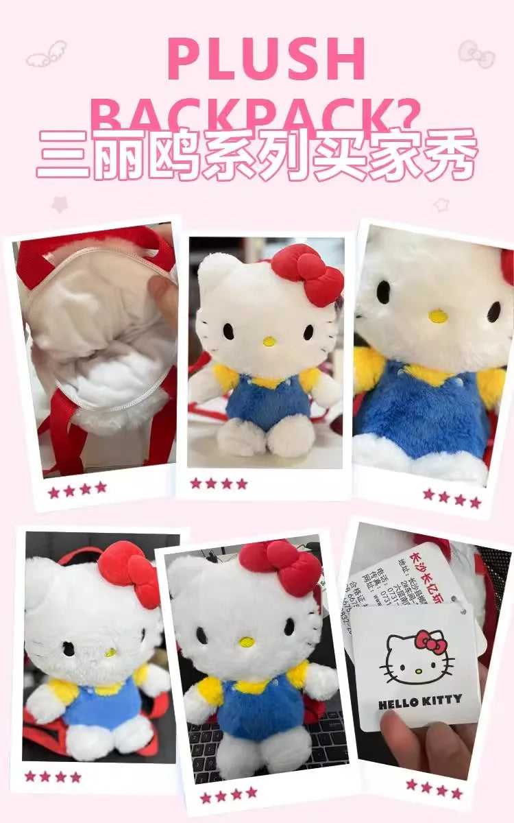 Genuine Anime Sanrio Hello Kitty Plush Backpack Kawaii Stuffed Toy Cartoon Schoolbag Bag for Girls Kids Birthday Gift