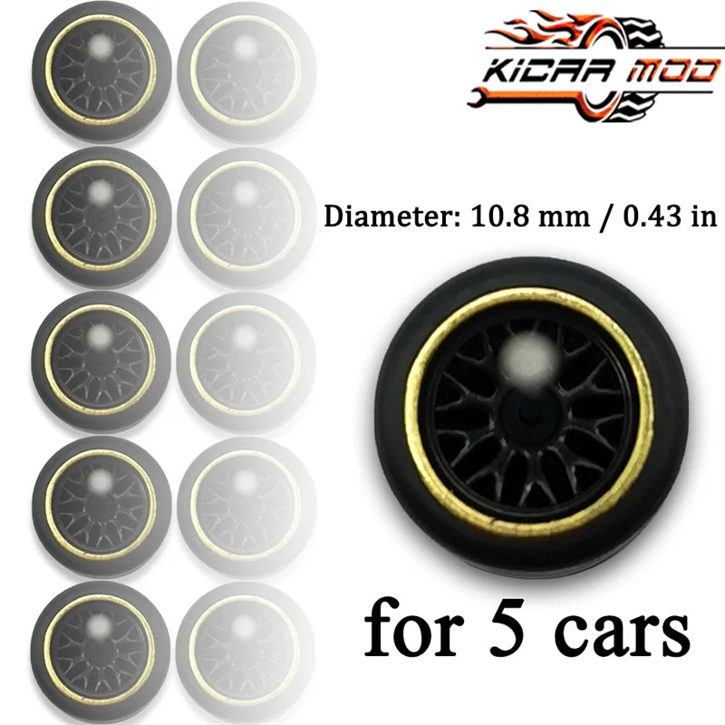 1/64 Wheels with Fixed Rubber Tires Branches Spoke for Toy Model Diecast Cars Refiting Parts for Hotwheels (5 sets for 5 Cars)