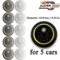1/64 Wheels with Fixed Rubber Tires Branches Spoke for Toy Model Diecast Cars Refiting Parts for Hotwheels (5 sets for 5 Cars)