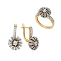 Petal Design Inlaid Synthetic Zircon Ring Earrings Ring suit Copper Plated 14K Gold Retro Fashion Jewelry Banquet Gift