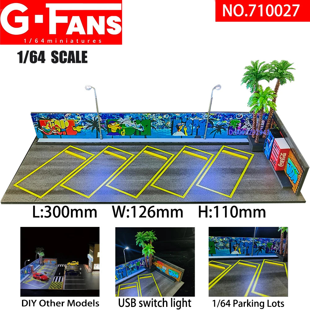GFans 1/64 Scale Car Garage Miniatures Model Car Parking Lot Diecast Scene Display Vehicle Scene Toy Background Collection