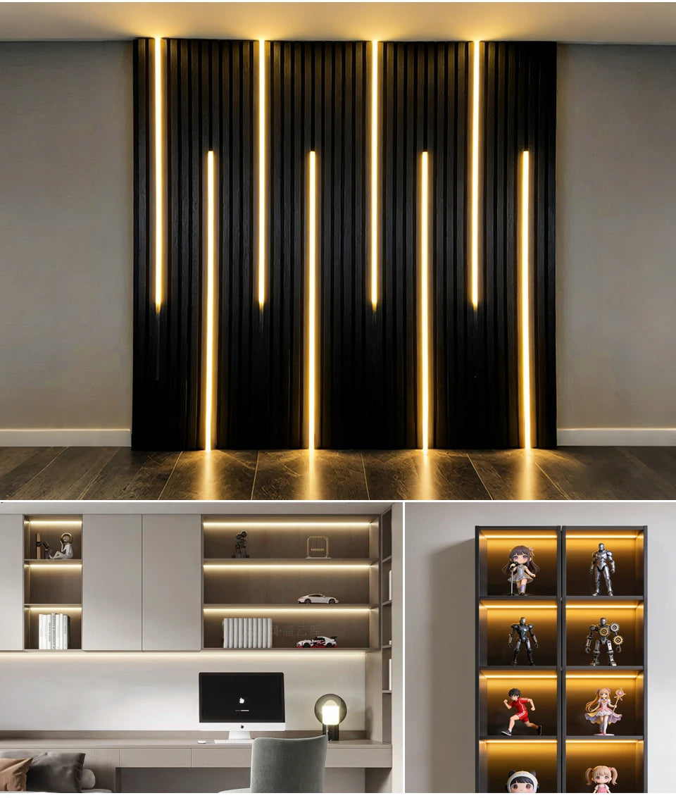 Touch Dimmable Black PCB LED Strip Light COB Tape For Walnut Acoustic Wooden Slat Grille TV Background Wall Panel&Cabinet Decor