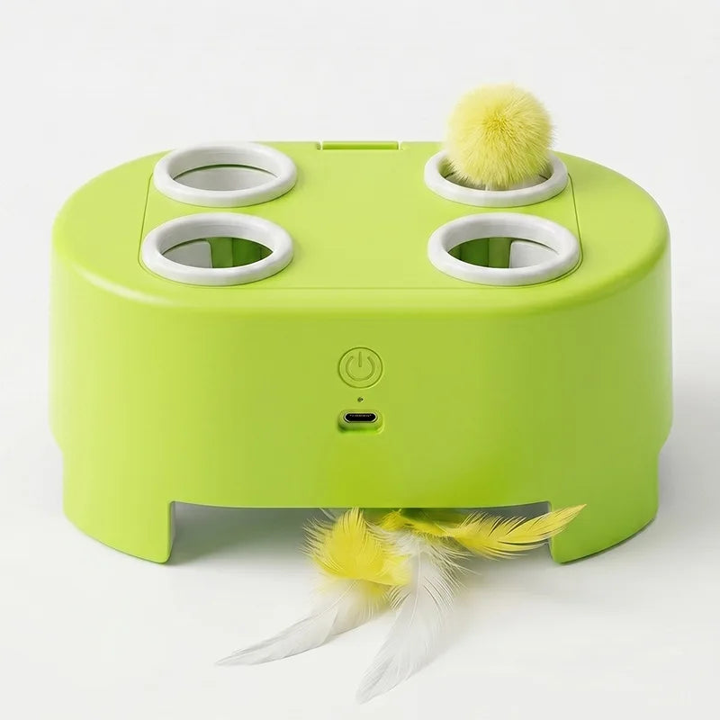 Multifunctional Cat Toy: Whack-a-Mole Toy with Rotating Feather Teaser Stick, Self-Entertainment Gadget, Electric Cat Toy