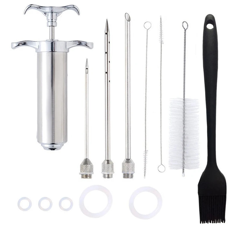 Stainless Steel Spice Syringe Set Meat Turkey Chicken Flavor Injector Kitchen Sauce Marinade Injection Home Kitchen Accessories