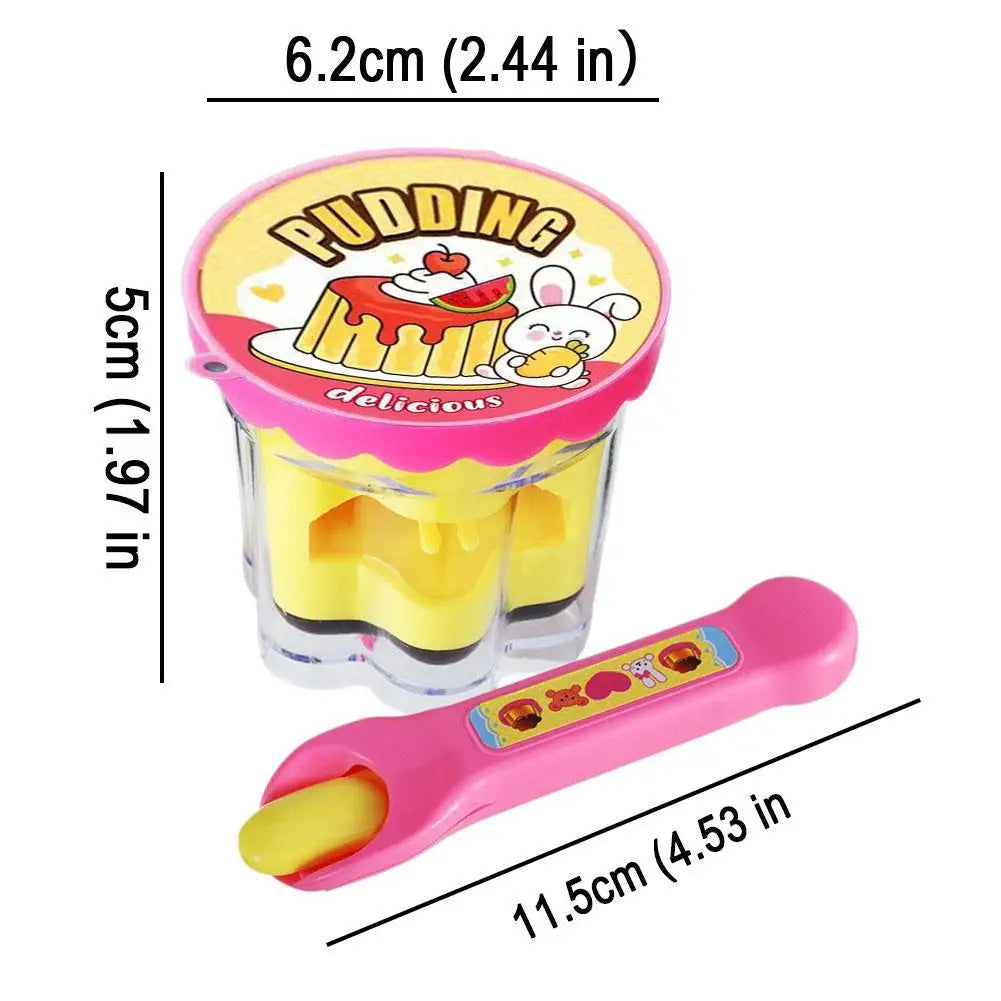 Pretend Play Pudding Feeding Toy Set with Magic Spoon Simulation Food Kitchen Toys for Kids Interactive Role Play Gift for Girls