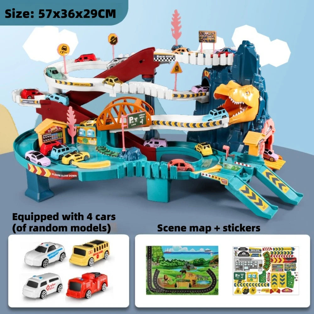 Lion King Mountain Large Adventure Race Track Vehicle Playset with Elevator Tunnel Assembly Building Car Track Toy