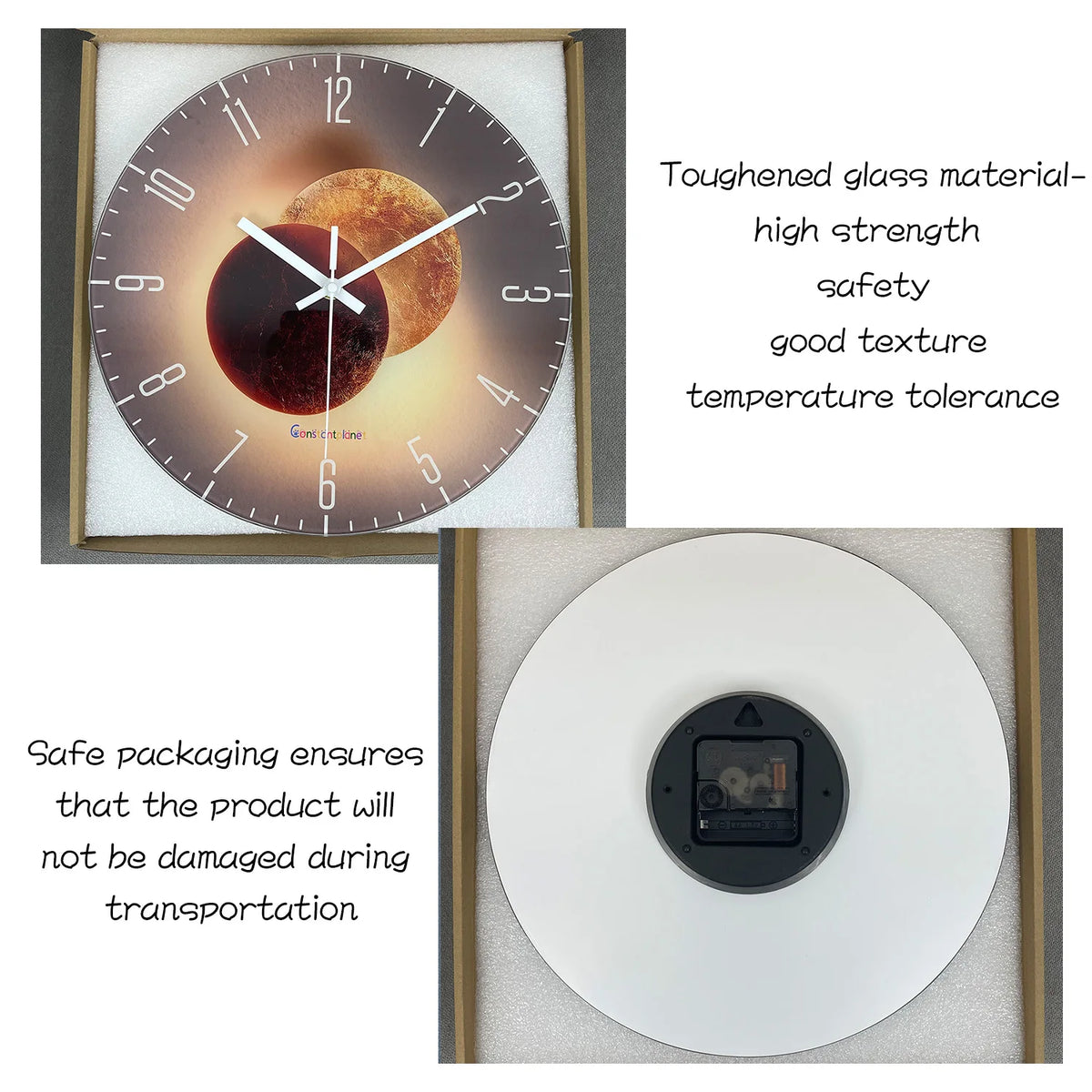 Light Luxury Shadow Pattern Tempered Glass Wall Clock for Living Room, Bedroom, Kitchen, Home Decoration, Silent Quartz Clock, Holiday Gift, 12 Inches, 14 Inches 16inch (Battery Not Included)