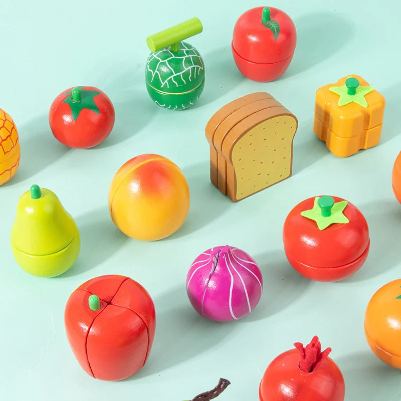 Magnetic Wooden Cutting Fruits Vegetables Pretend Play Simulation Kitchen Toys Classic Game Montessori Educational Toys For Kids
