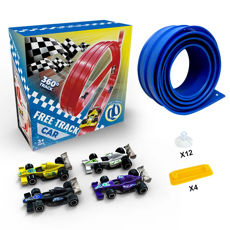 Free-assembly track car | Flexible soft track and multiple racing cars. Boys' racing toy, children's educational toy.