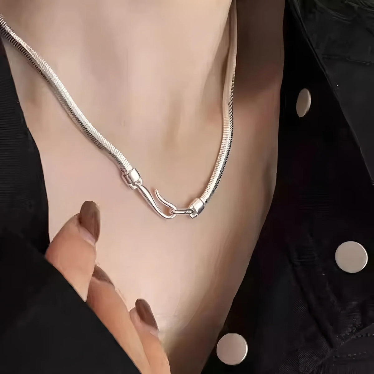PANJBJ 925 Sterling Silver Onyx Necklace for Women Girl Concise Individuality Fashion Jewelry Birthday Gift Dropshipping