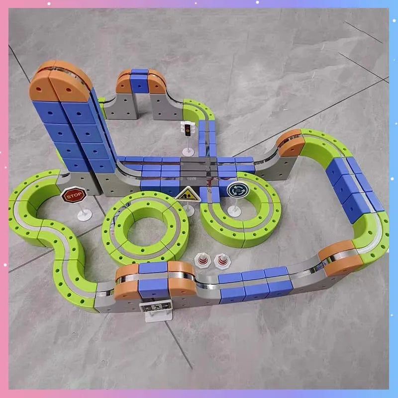126pcs/Set Magnetic Car Track Sets Anti Gravity DIY Assembled Magnetic Race Rail Track 3D Building Vehicle Indoor Toy Gift