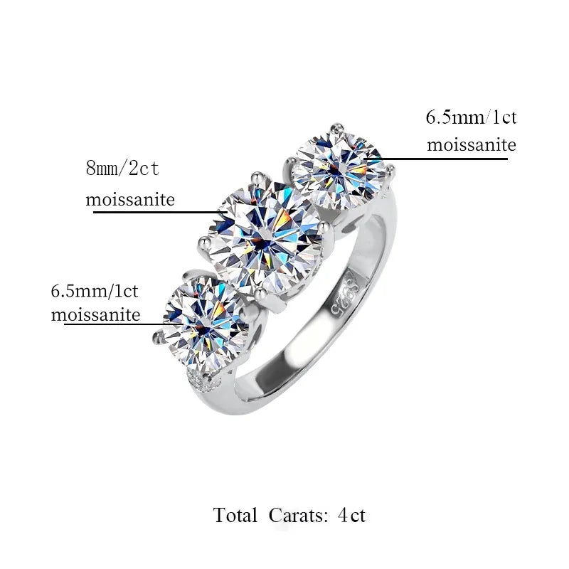 JoyceJelly S925 Sterling Silver Colors Moissanite Ring 2CT 4CT Total Full Moissanite Diamond Jewelry For Wedding Engagement Gift