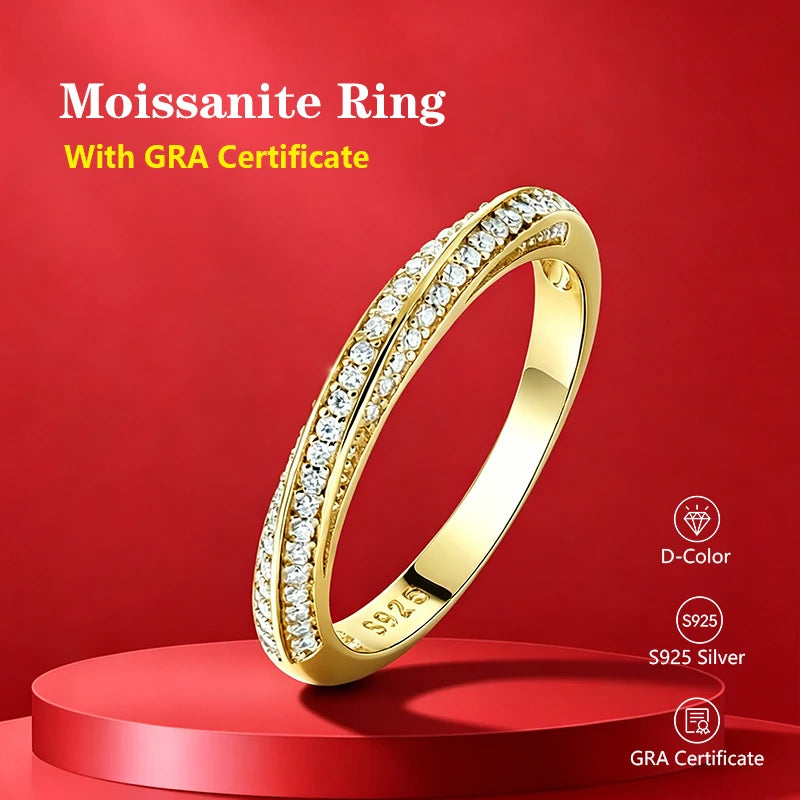 Pass Diamond Tester Pen Moissanite Ring Full Moissanites Around for Women S925 Silver Wedding Diamonds Band Stackable Ring