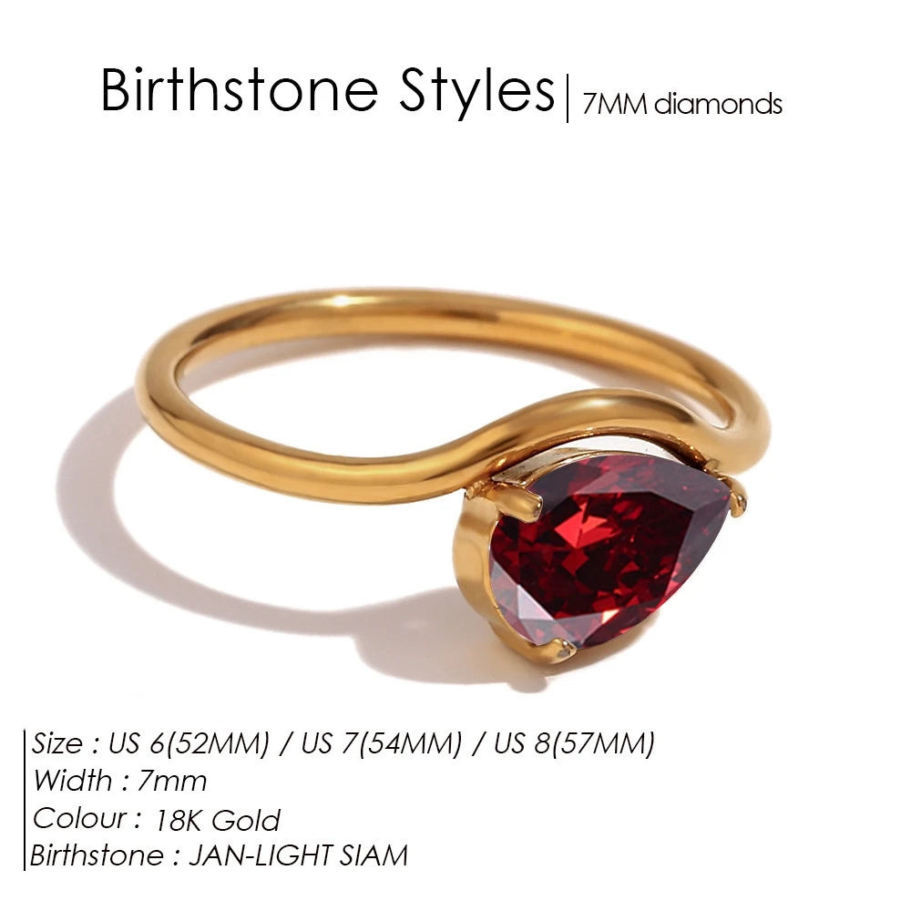 St-Delan Women's High-End Birthstone Ring 12 Colors Teardrop Zircon Ring Perfect Birthday Gift Jewelry Bulk Wholesale
