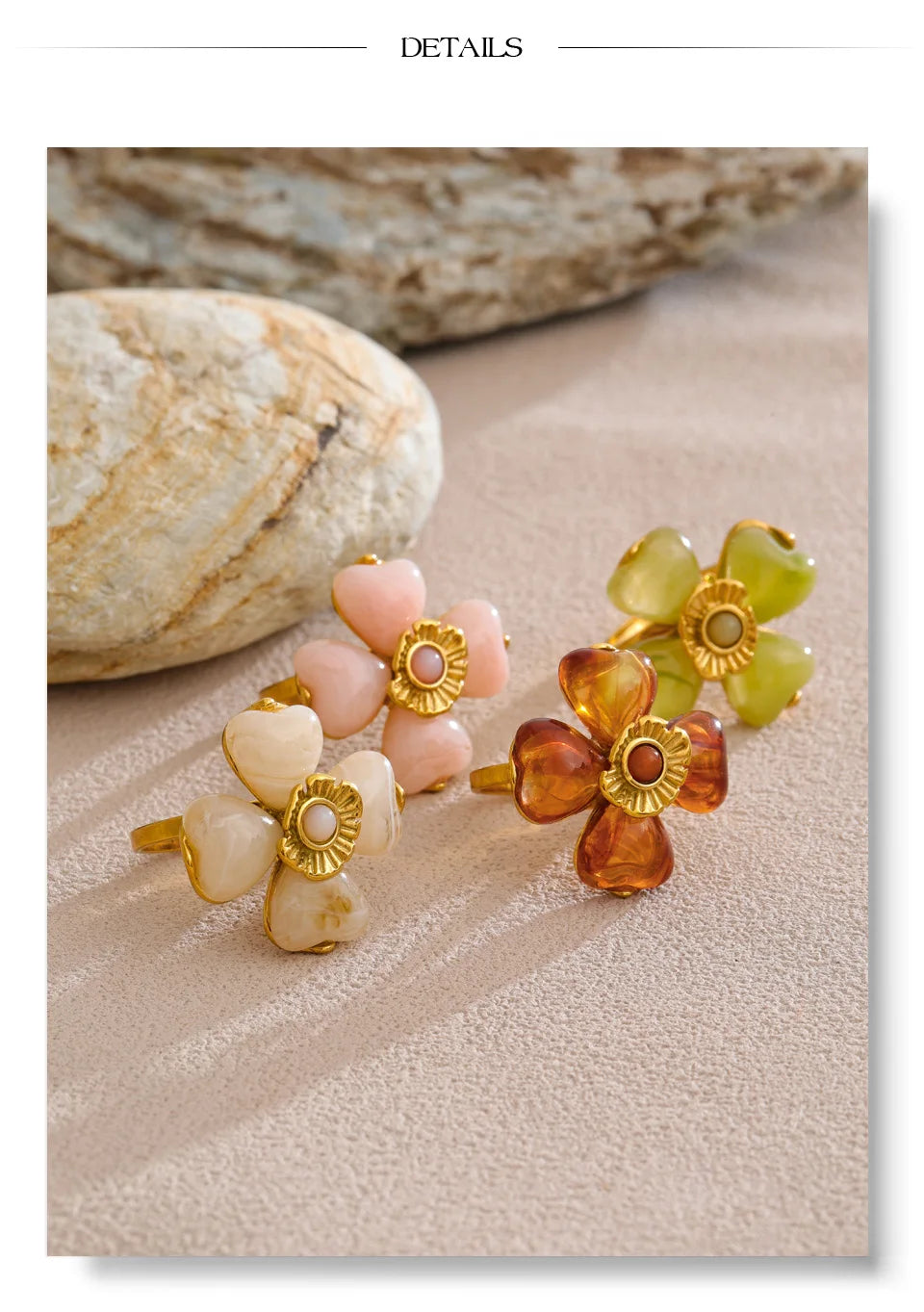 Yhpup Hot Style Acrylic Flower Pendant Necklace Earrings Ring Set for Women Stainless Steel Exquisite Jewelry Wholesale