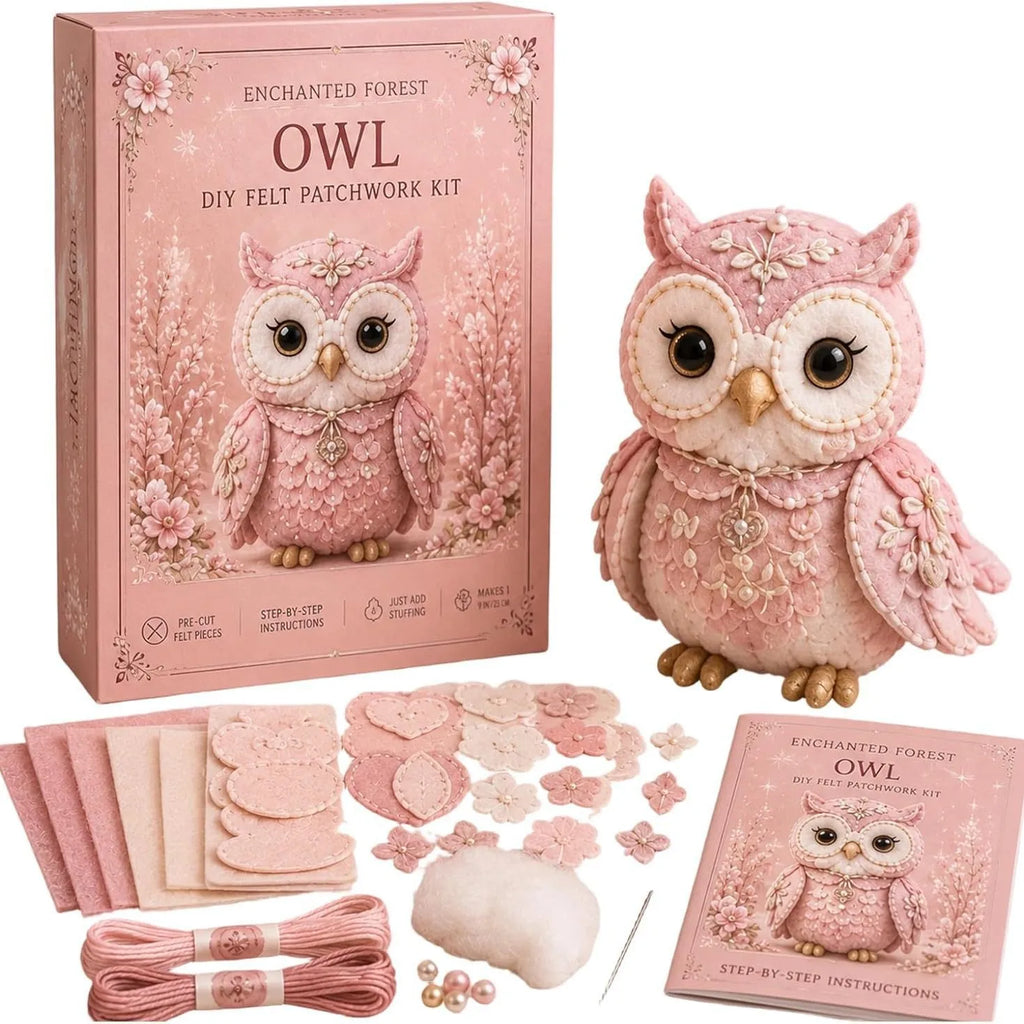Pink Forest Friends DIY Patchwork Collection, All-Inclusive Sewing Kit to Make Cute Woodland Animals, Household Hobby Decor Gift