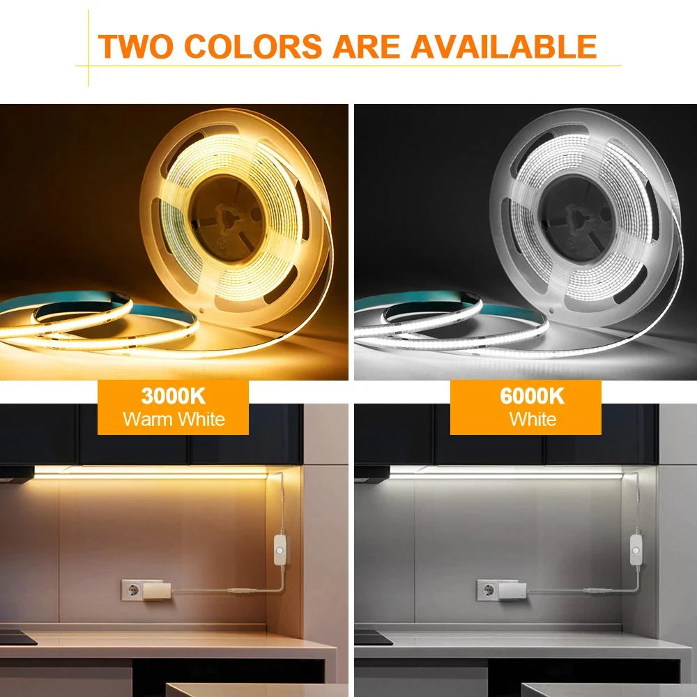 USB LED Strip Lights 5V 320LEDs/M Warm White COB LED Strip Flexible Lamp Tape DIY TV Mirror Backlight Kitchen Room Lighting