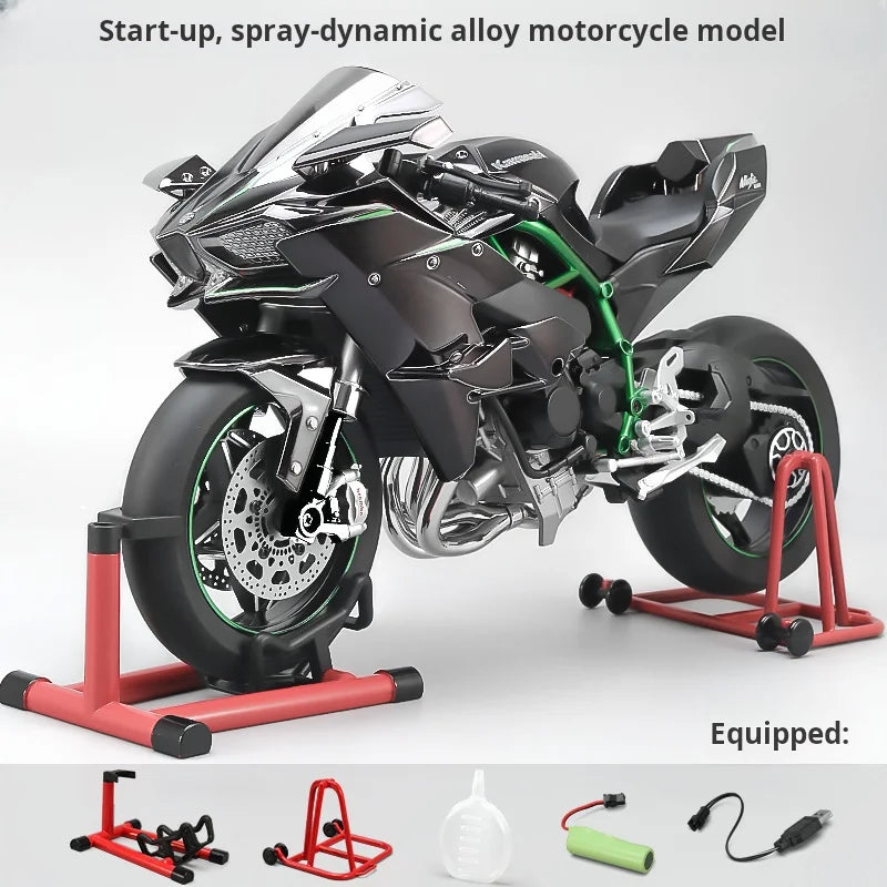 Spray 1:6 Kavvasaki Racing Ninja 500 H2R Motorcycle Simulation Sound Light Fast And Furious Kid Gift Collection Value Display