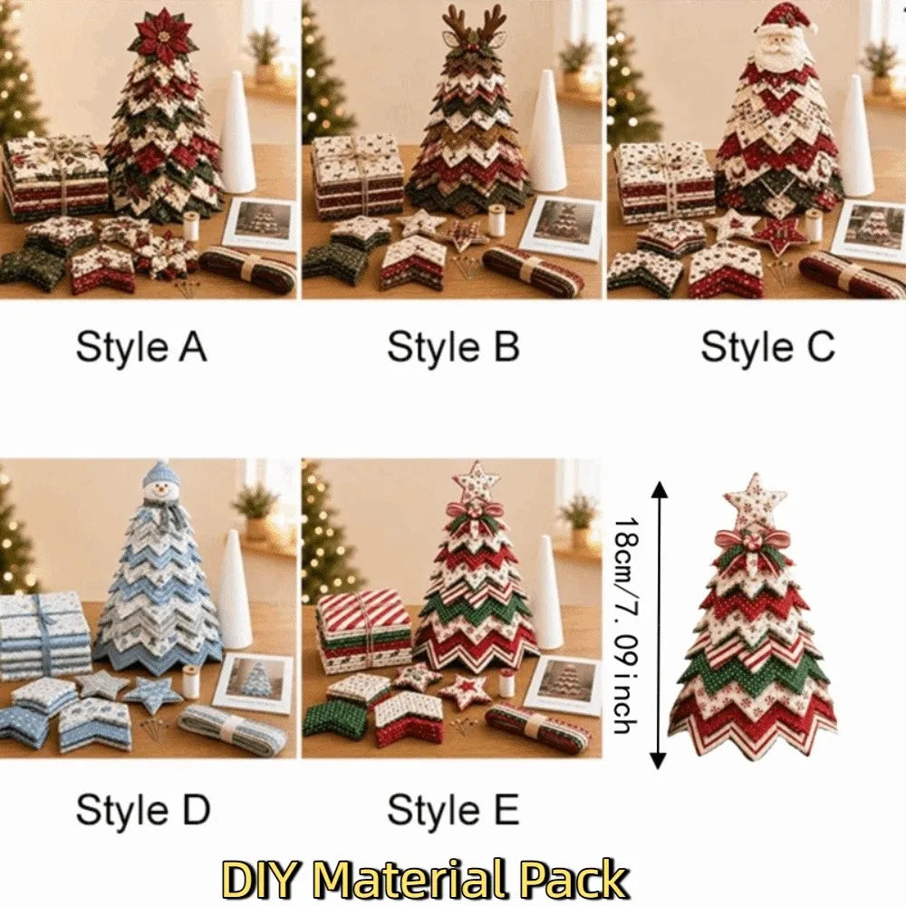 Vintage Quilted American-style Christmas Tree Kit 3D Layered Fabric Patchwork Christmas Tree Kit Santa Claus Snowman