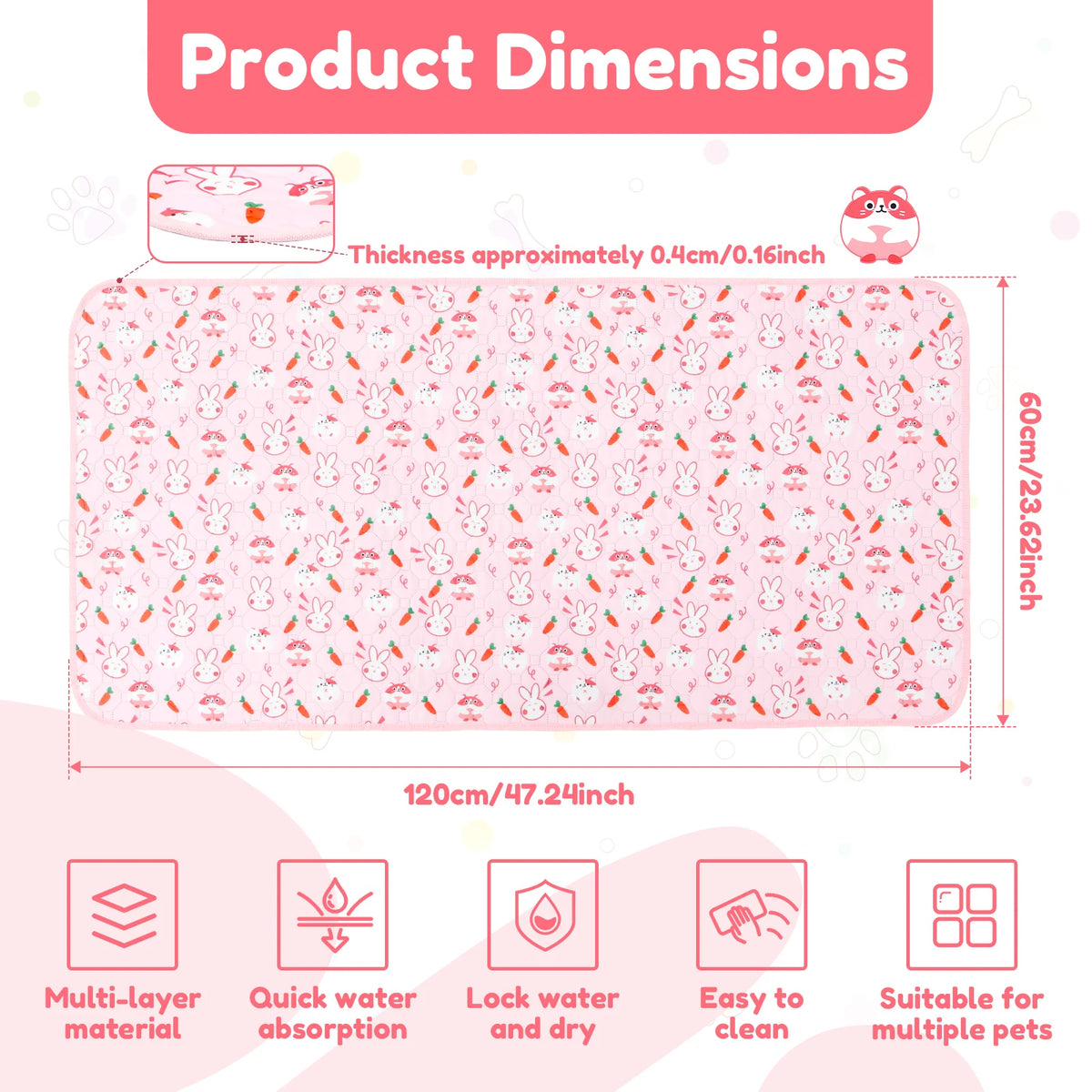 Guinea Pig Cage Liners Anti Slip Absorbent Guinea Pig Pee Pads Washable Rabbit Pee Pads Bedding for Small Animals Rabbit Hamster