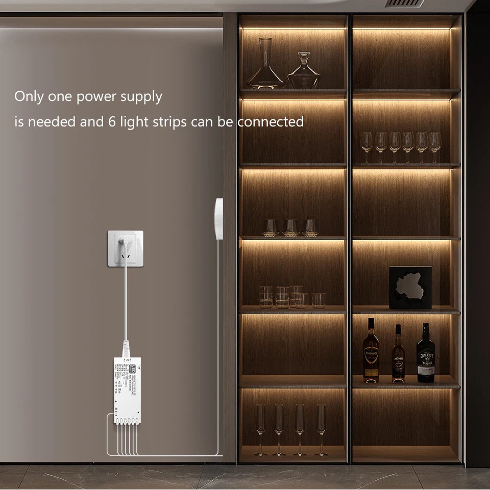 1-6pcs COB LED Strip Light Under Cabinet Collection Display Touch Dimmer Bookcase Wardrobe Motion Sensor Penet Wood Closet Lamp