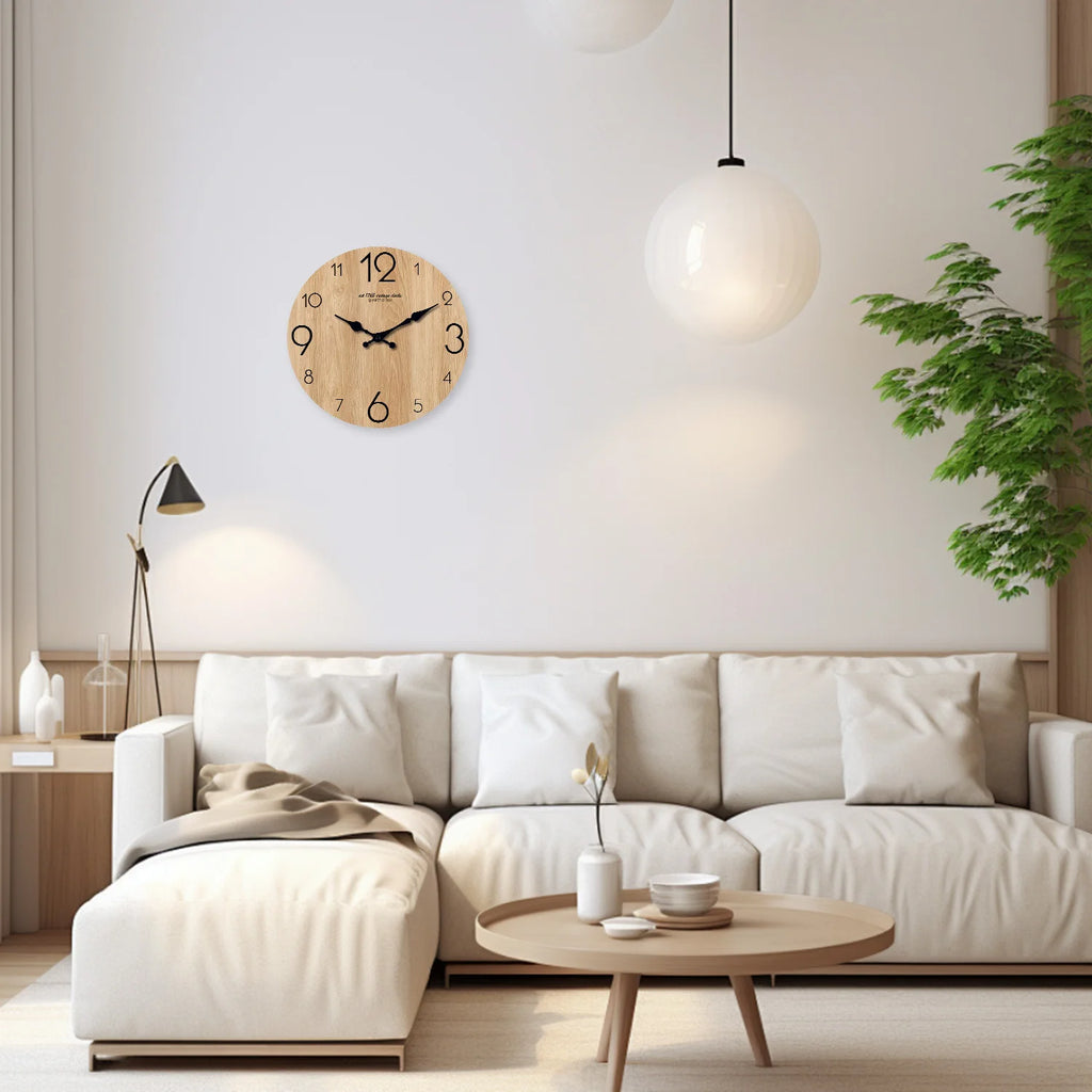 Modern Wood Grain Texture Pattern Wooden Wall Clock 10-16inch , No Second Hand Design, Silent Without Ticking, Battery Powered, Suitable for Living Room, Bedroom, Kitchen, Home Decoration, Silent Quartz Clock, Holiday Gift, M