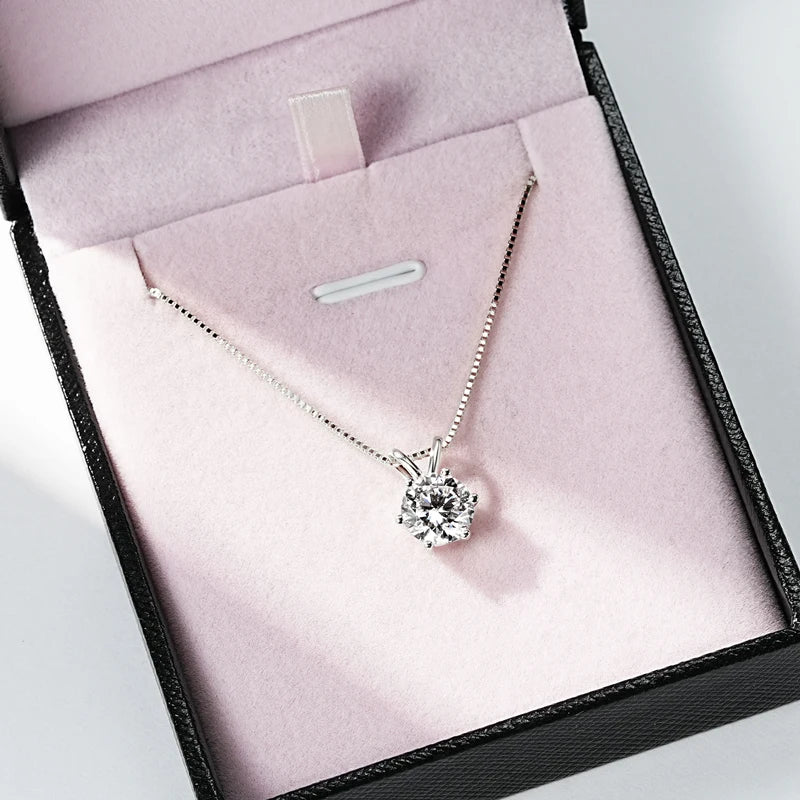 Classic 0.5CT-5CT D Moissanite Pendant Necklace Adjustable Chain 925 Silver for Women with Certificate 2CT 3CT 4CT Lab Diamond